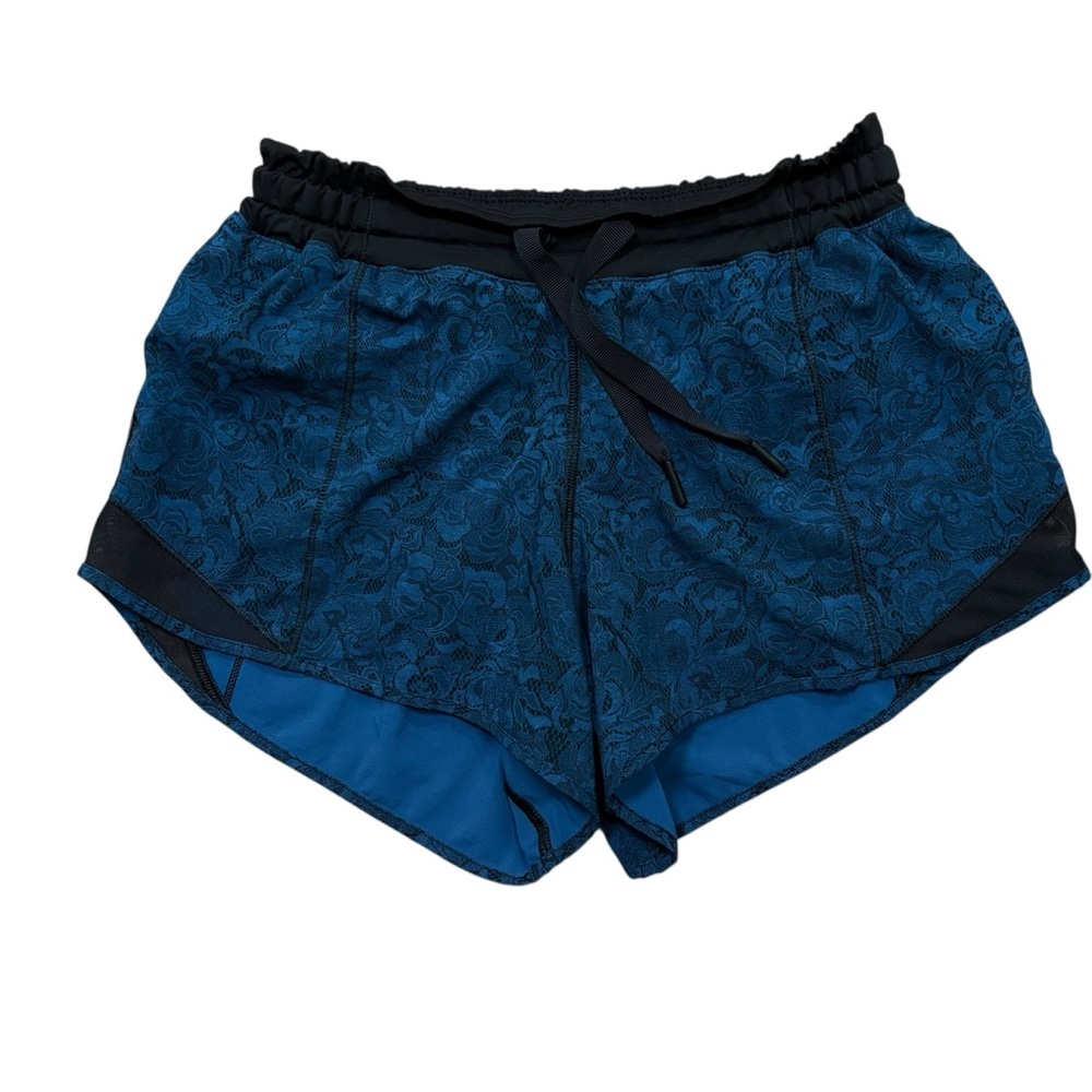 Lululemon Hotty Hot Short Long 4" Mini Park Lace Floral Black Lined Size 4